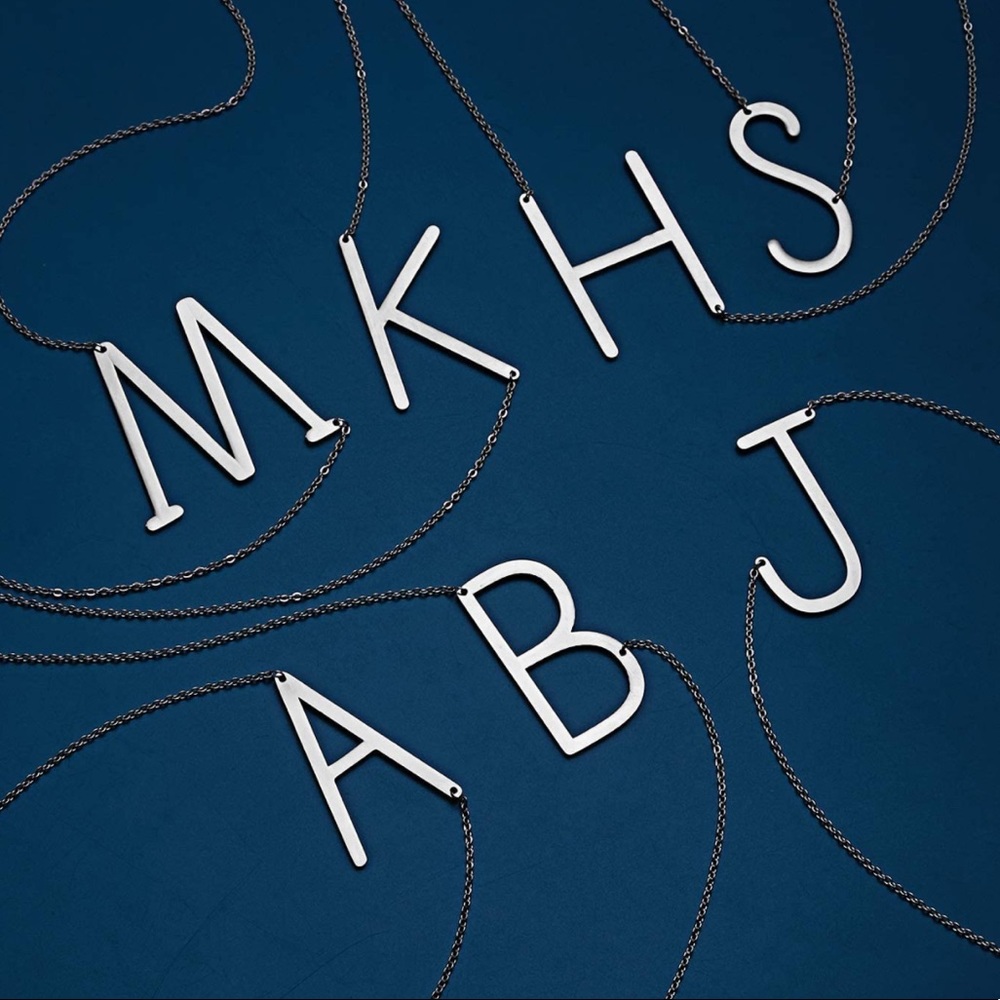 Silver Initial Stainless Steel Pendant Necklace - Picture 3 of 5